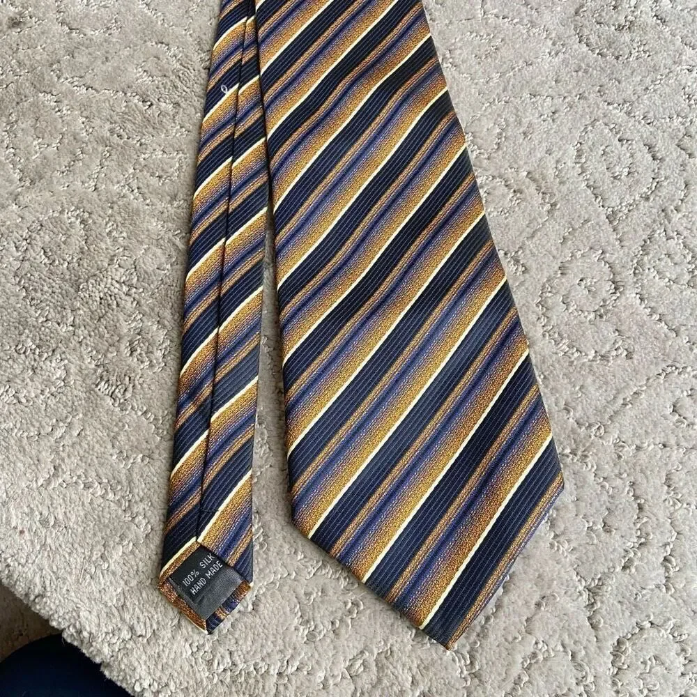 Giorgio Armani Copper and Blue Stripe Handmade 100% Silk Tie